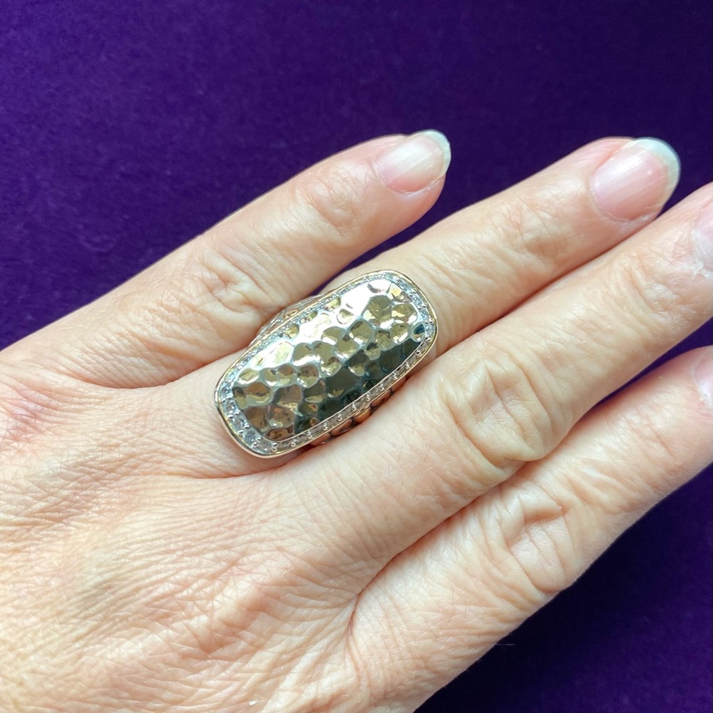 MX Signed Two Tone Rectangle Statement Ring